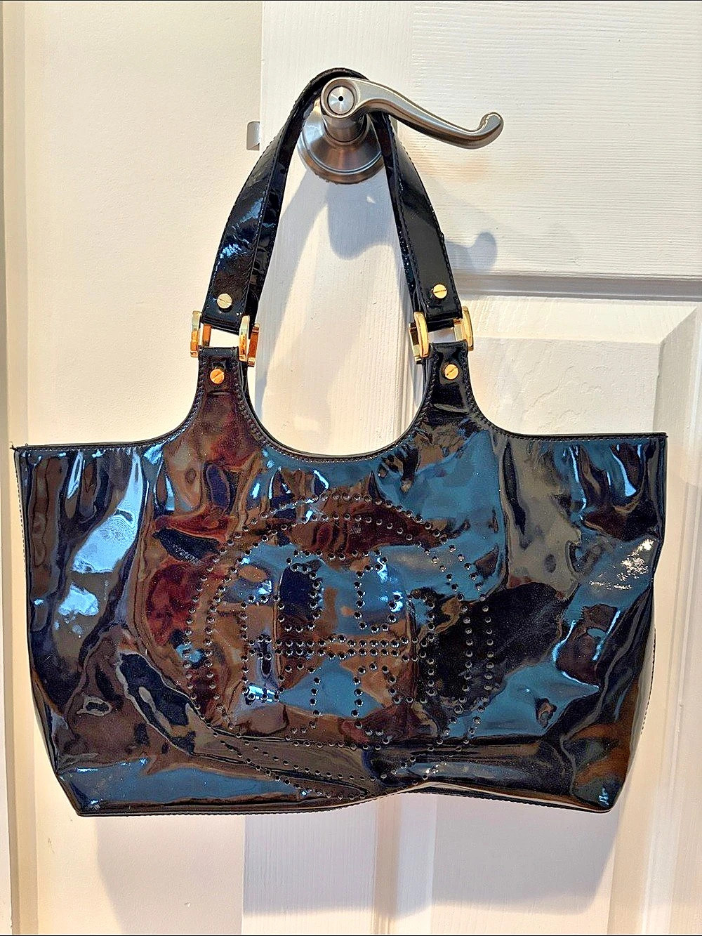 Tory Burch Black Patent Tote Bag